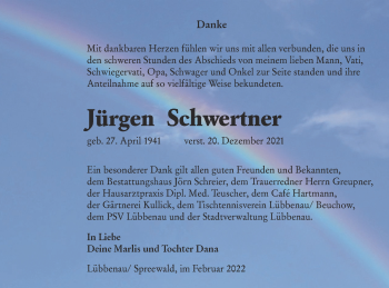 Traueranzeige von Jürgen Schwertner von lausitzer_rundschau