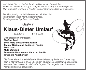 Traueranzeige von Klaus-Dieter Umlauf von lausitzer_rundschau