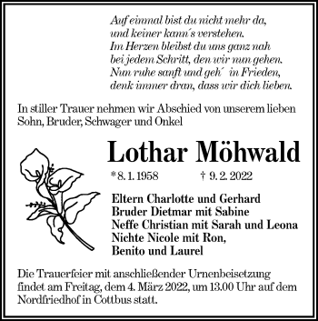 Traueranzeige von Lothar Mähwald von lausitzer_rundschau