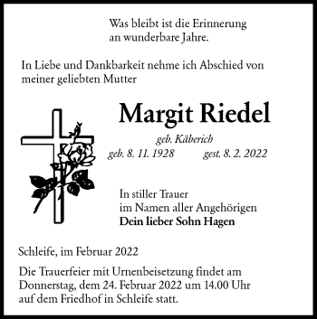 Traueranzeige von Margit Riedel von lausitzer_rundschau
