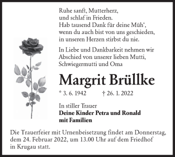 Traueranzeige von Margrit Brüllke von lausitzer_rundschau