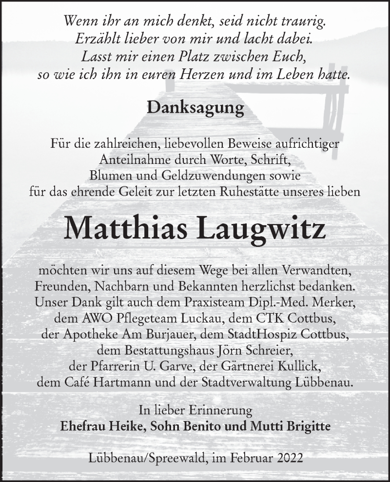  Traueranzeige für Matthias Laugwitz vom 12.02.2022 aus lausitzer_rundschau