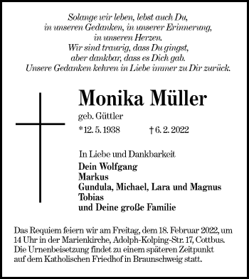 Traueranzeige von Monika Müller von lausitzer_rundschau