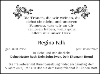 Traueranzeige von Regina Falk von lausitzer_rundschau