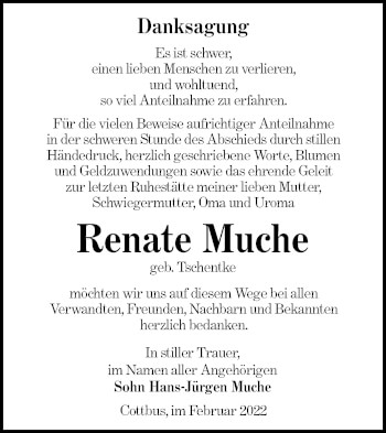 Traueranzeige von Renate Muche von lausitzer_rundschau