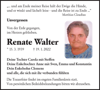 Traueranzeige von Renate Walter von lausitzer_rundschau