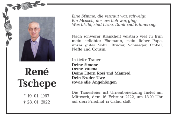 Traueranzeige von René Tschepe von lausitzer_rundschau