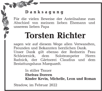 Traueranzeige von Torsten Richter von lausitzer_rundschau