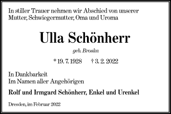 Traueranzeige von Ulla Schönherr von lausitzer_rundschau