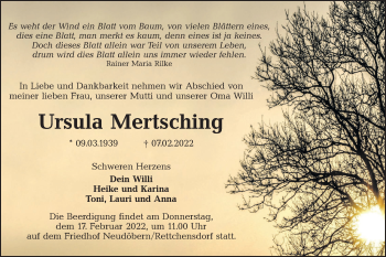 Traueranzeige von Ursula Mertsching von lausitzer_rundschau