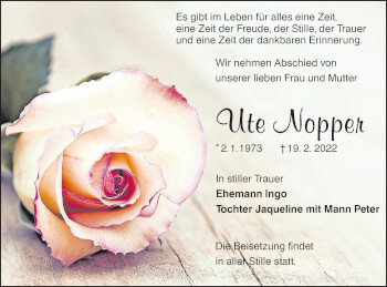 Traueranzeige von Ute Nopper von lausitzer_rundschau
