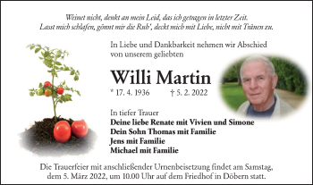 Traueranzeige von Willi Martin von lausitzer_rundschau