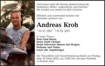 Traueranzeige von Andreas Kroh von lausitzer_rundschau