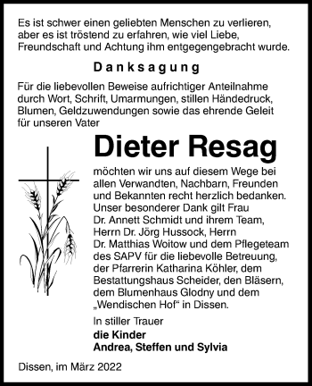Traueranzeige von Dieter Resag von lausitzer_rundschau