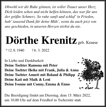 Traueranzeige von Dörthe Krenitz von lausitzer_rundschau