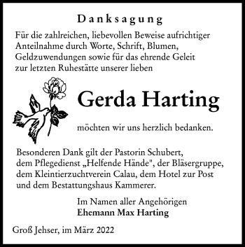 Traueranzeige von Gerda Harting von lausitzer_rundschau