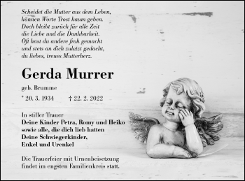 Traueranzeige von Gerda Murrer von lausitzer_rundschau