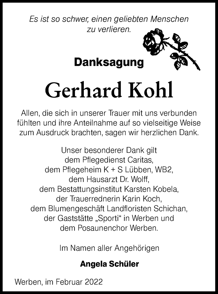  Traueranzeige für Gerhard Kohl vom 12.03.2022 aus lausitzer_rundschau