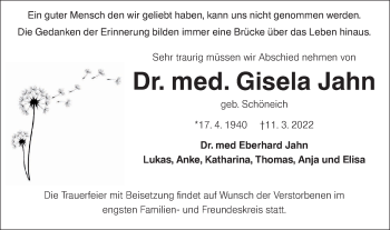 Traueranzeige von Gisela Jahn von lausitzer_rundschau