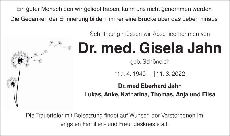  Traueranzeige für Gisela Jahn vom 19.03.2022 aus lausitzer_rundschau