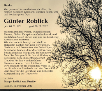 Traueranzeige von Günter Roblick von lausitzer_rundschau
