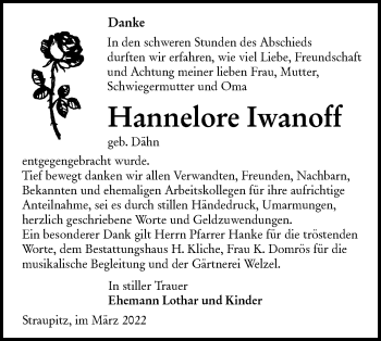 Traueranzeige von Hannelore Iwanoff von lausitzer_rundschau