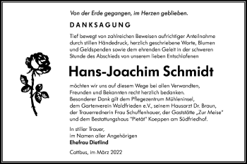 Traueranzeige von Hans-Joachim Schmidt von lausitzer_rundschau