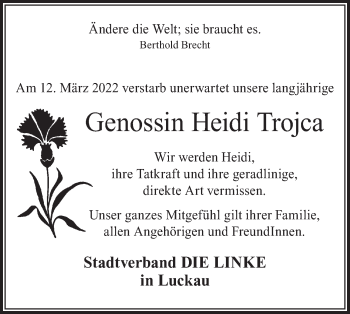 Traueranzeige von Heidi Trojca von lausitzer_rundschau