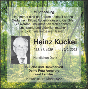 Traueranzeige von Heinz Kuckei von lausitzer_rundschau