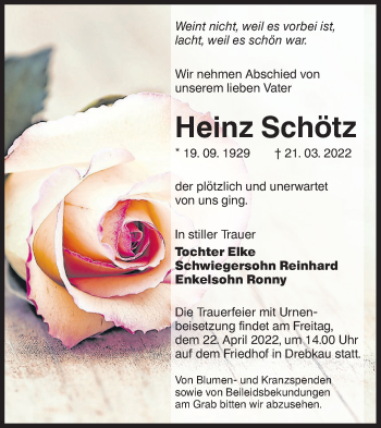 Traueranzeige von Heinz Schötz von lausitzer_rundschau