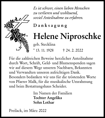 Traueranzeige von Helene Niproschke von lausitzer_rundschau