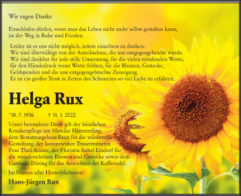 Traueranzeige von Helga Rux von lausitzer_rundschau