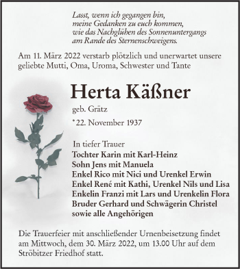 Traueranzeige von Herta Käßner von lausitzer_rundschau