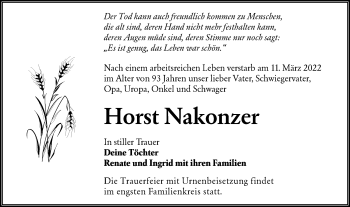 Traueranzeige von Horst Nakonzer von lausitzer_rundschau