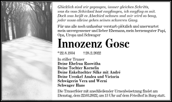 Traueranzeige von Innozenz Gosc von lausitzer_rundschau
