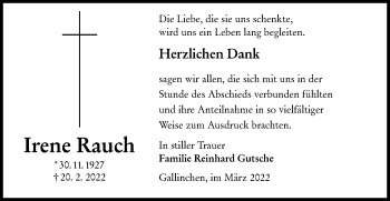 Traueranzeige von Irene Rauch von lausitzer_rundschau