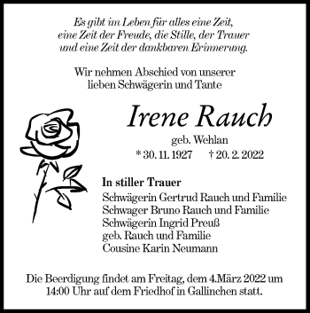 Traueranzeige von Irene Rauch von lausitzer_rundschau