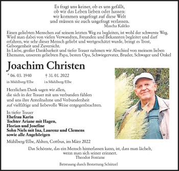 Traueranzeige von Joachim Christen von lausitzer_rundschau
