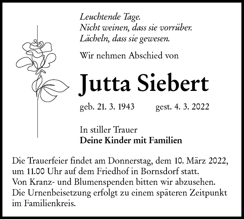  Traueranzeige für Jutta Siebert vom 05.03.2022 aus lausitzer_rundschau