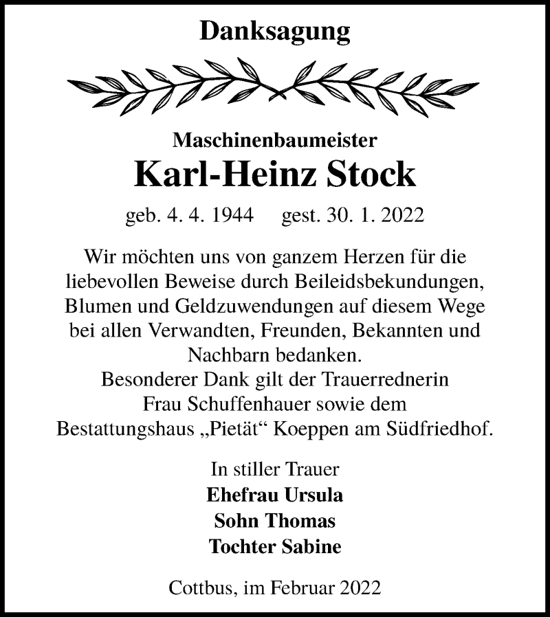  Traueranzeige für Karl-Heinz Stock vom 05.03.2022 aus lausitzer_rundschau