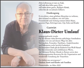 Traueranzeige von Klaus-Dieter Umlauf von lausitzer_rundschau