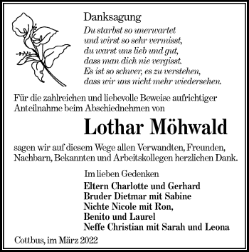 Traueranzeige von Lothar Möhwald von lausitzer_rundschau
