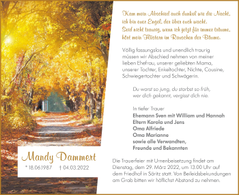 Traueranzeige von Mandy Dammert von lausitzer_rundschau