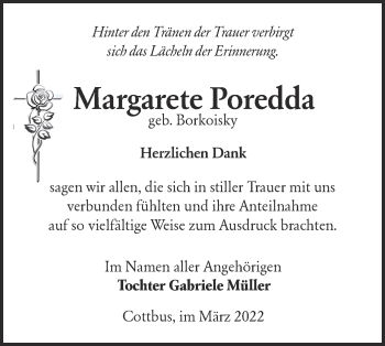 Traueranzeige von Margarete Poredda von lausitzer_rundschau