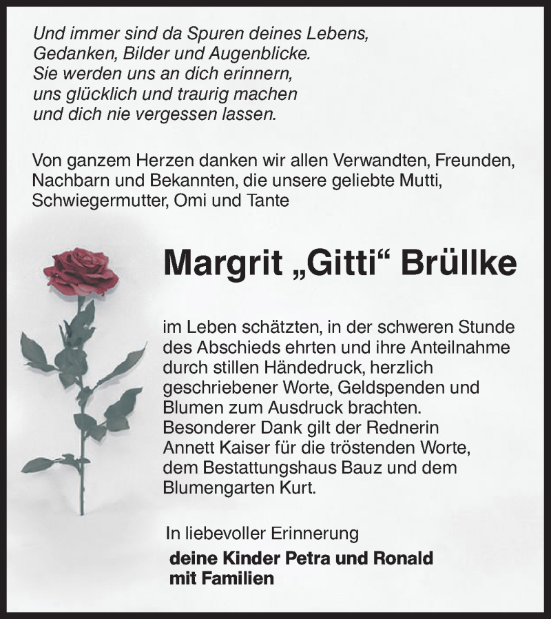  Traueranzeige für Margrit Brüllke vom 26.03.2022 aus lausitzer_rundschau