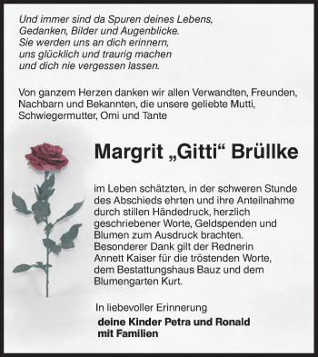 Traueranzeige von Margrit Brüllke von lausitzer_rundschau