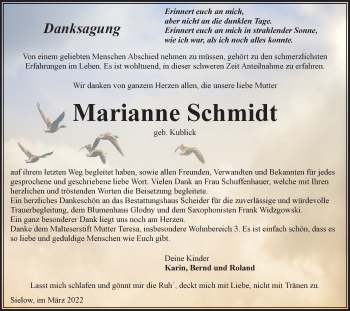 Traueranzeige von Marianne Schmidt von lausitzer_rundschau