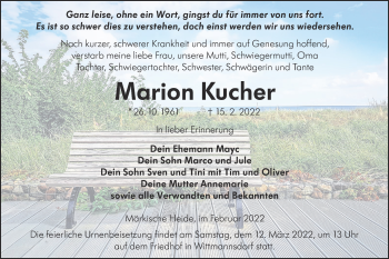 Traueranzeige von Marion Kucher von lausitzer_rundschau