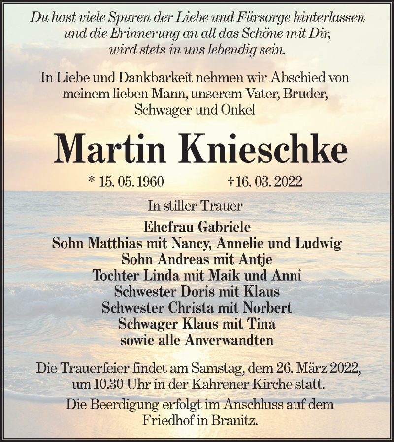 Traueranzeige für Martin Knieschke vom 22.03.2022 aus lausitzer_rundschau
