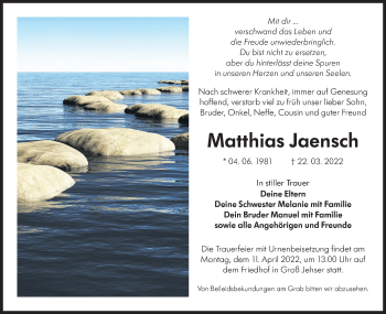 Traueranzeige von Matthias Jaensch von lausitzer_rundschau